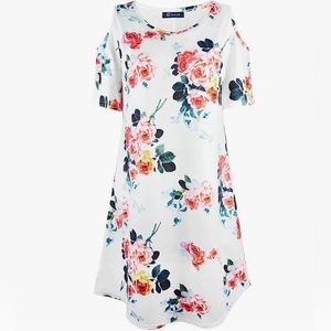 Cold shoulder white floral dress. Size large